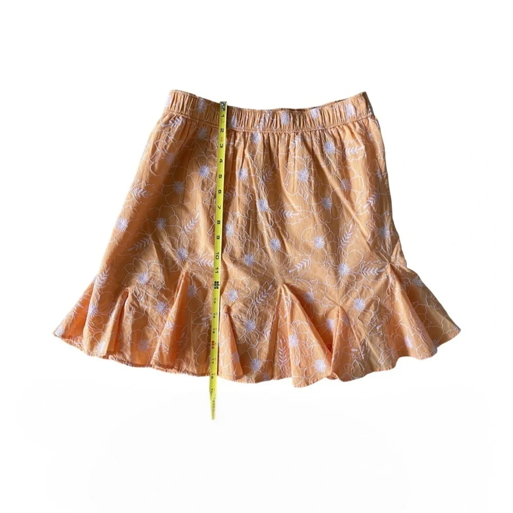 LOFT Garden Tangerine Orange and White Embroidered Godet Skirt Size Small